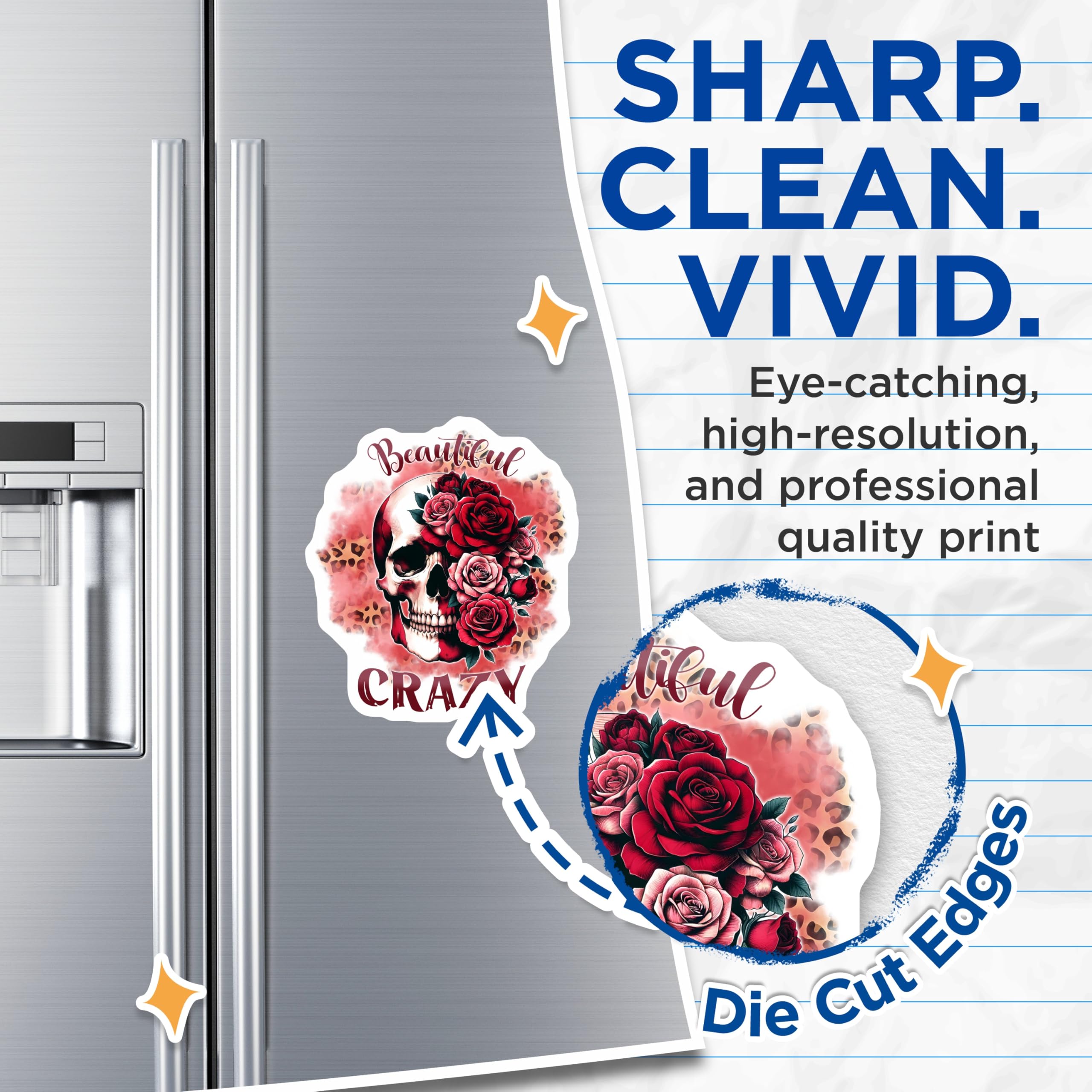 (2 Pack) Skull Roses Magnets - Beautiful Crazy Slogan - Floral Skull Decoration - 5" On Longest Side - Premium Magnet - for Cars, Refrigerators, Toolboxes, Lockers - Made in USA - MAG16251