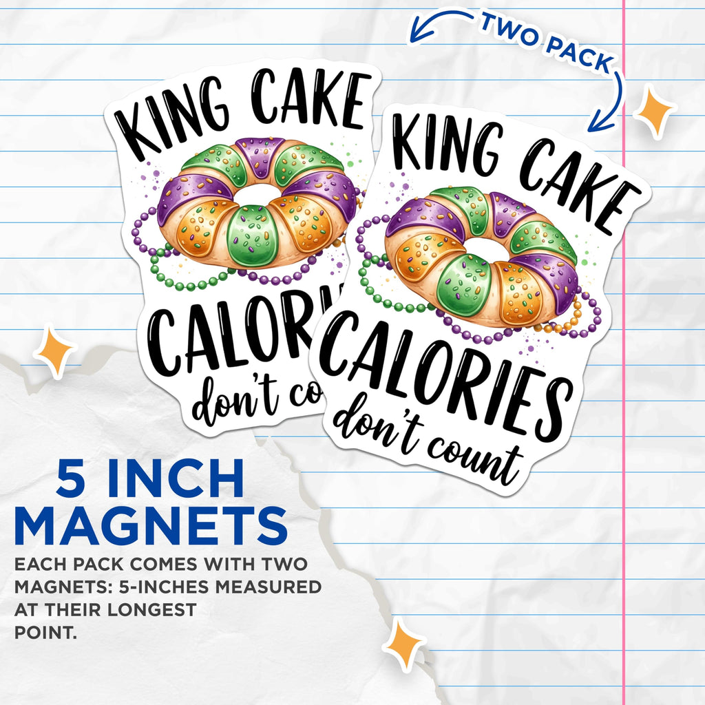 (2 Pack) King Cake Magnets - Mardi Gras Decor - Calorie Free Treats - 5" On Longest Side - Premium Magnet - for Cars, Refrigerators, Toolboxes, Lockers - Made in USA - MAG16016