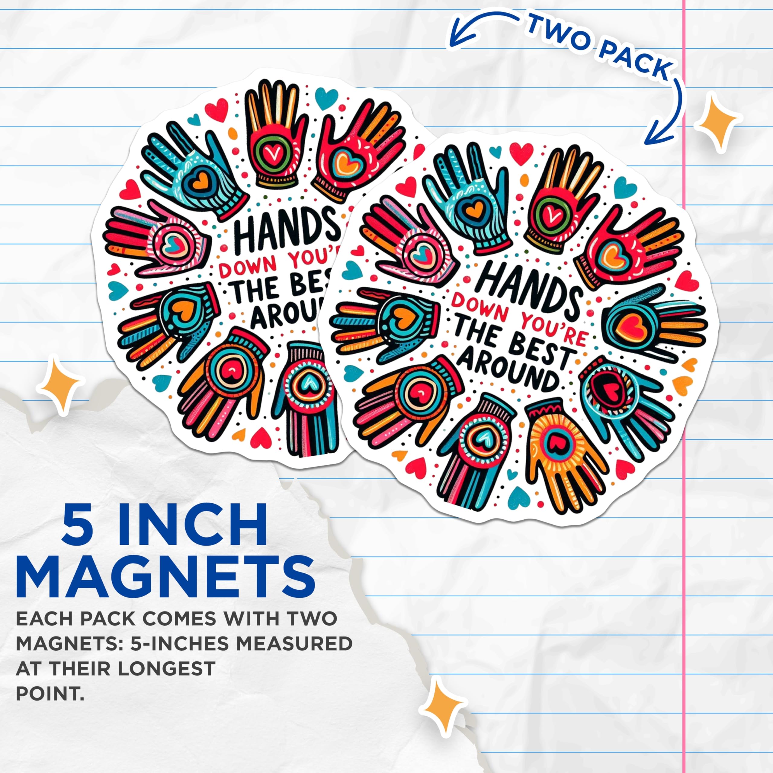 (2 Pack) Best Around Magnets - Appreciation Decor - Hands Down Magnet Set - 5" On Longest Side - Premium Magnet - for Cars, Refrigerators, Toolboxes, Lockers - Made in USA - MAG15179