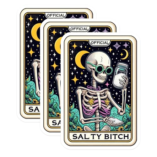 (3 Pack) Salty Skeleton Decals - Funny Skeleton - Sarcastic Humor Decal - 3 Inches On Longest Side - Easy Peel & Apply - Made in USA - 3MCS4002