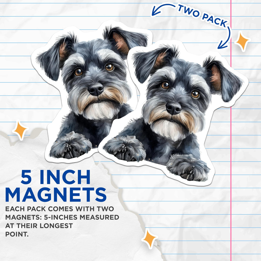 (2 Pack) Schnauzer Dog Magnets - Cute Dog Art - Pet Lover Decor - 5" On Longest Side - Premium Magnet - for Cars, Refrigerators, Toolboxes, Lockers - Made in USA - MAG14390