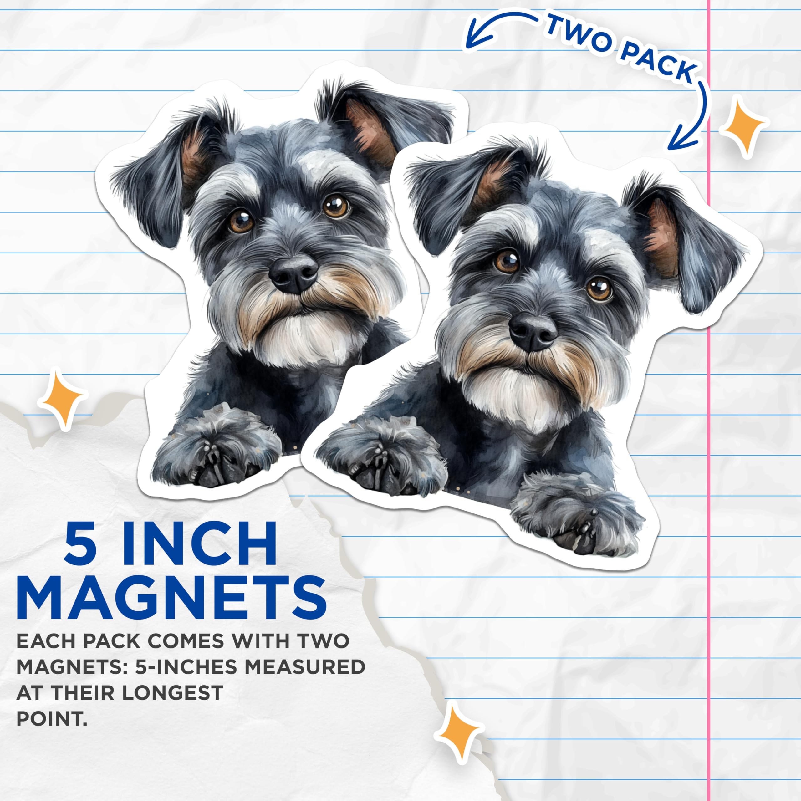 (2 Pack) Schnauzer Dog Magnets - Cute Dog Art - Pet Lover Decor - 5" On Longest Side - Premium Magnet - for Cars, Refrigerators, Toolboxes, Lockers - Made in USA - MAG14390