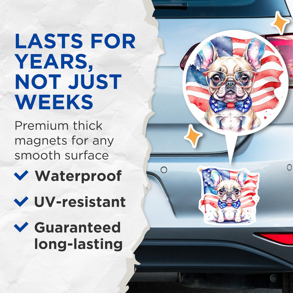 (2 Pack) Patriotic Dog Magnets - American Flag Bulldog - USA Puppy Decor - 5" On Longest Side - Premium Magnet - for Cars, Refrigerators, Toolboxes, Lockers - Made in USA - MAG15653