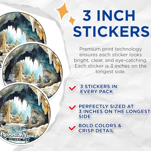 (3 Pack) Mammoth Cave Decals - National Park Sticker - Nature Decal Pack - 3 Inches On Longest Side - Easy Peel & Apply - Made in USA - 3MCS0478