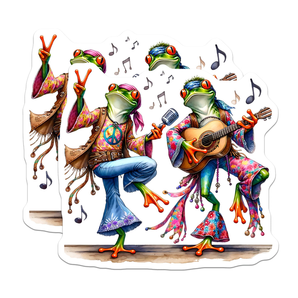 (2 Pack) Hippie Frog Magnets - Peace Frog Decor - Retro Animal Magnets - 5" On Longest Side - Premium Magnet - for Cars, Refrigerators, Toolboxes, Lockers - Made in USA - MAG17129