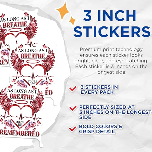 (3 Pack) in Memory Decals - Remembrance Heart Decal - Butterfly Decal - 3 Inches On Longest Side - Easy Peel & Apply - Made in USA - 3MCS4896