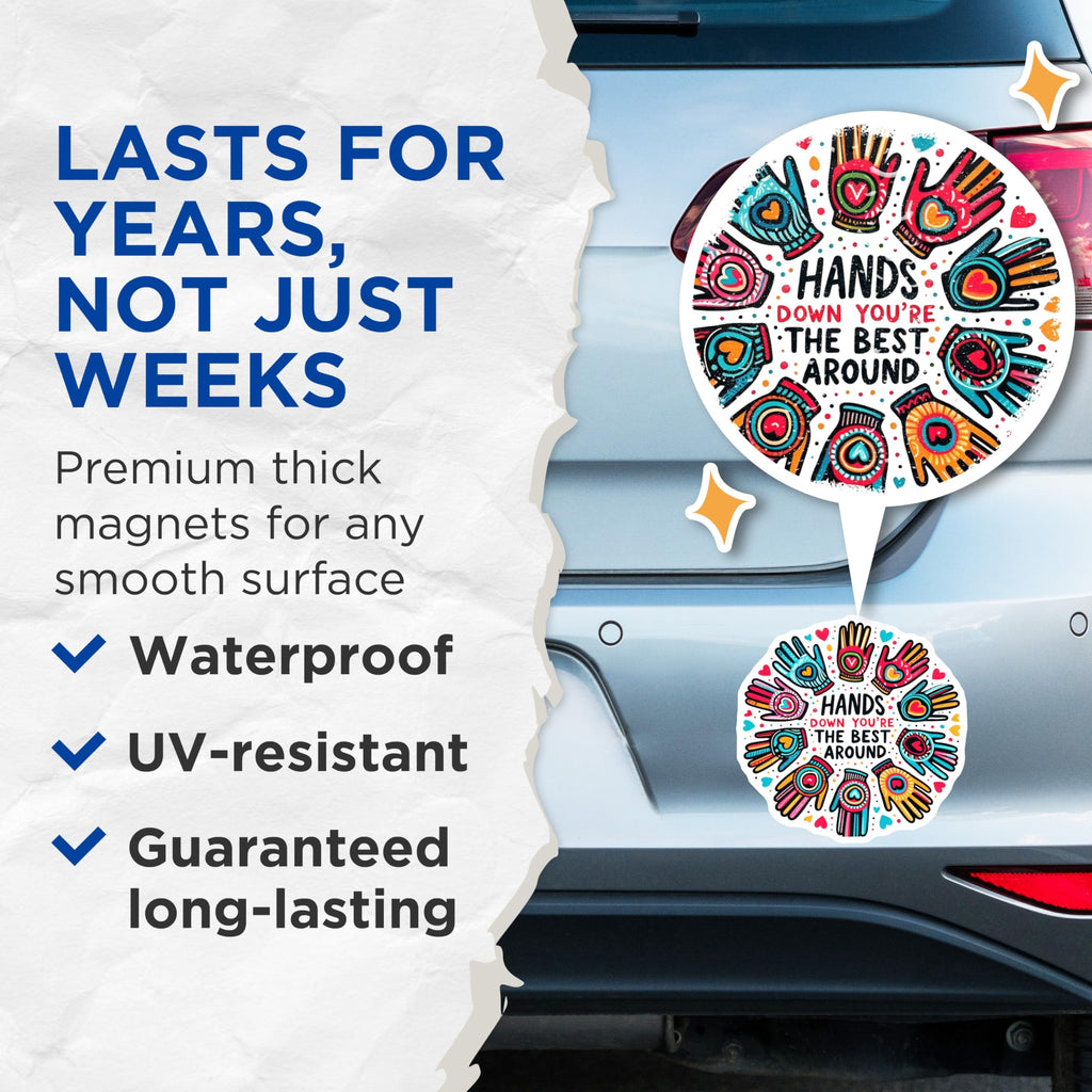 (2 Pack) Best Around Magnets - Appreciation Decor - Hands Down Magnet Set - 5" On Longest Side - Premium Magnet - for Cars, Refrigerators, Toolboxes, Lockers - Made in USA - MAG15179