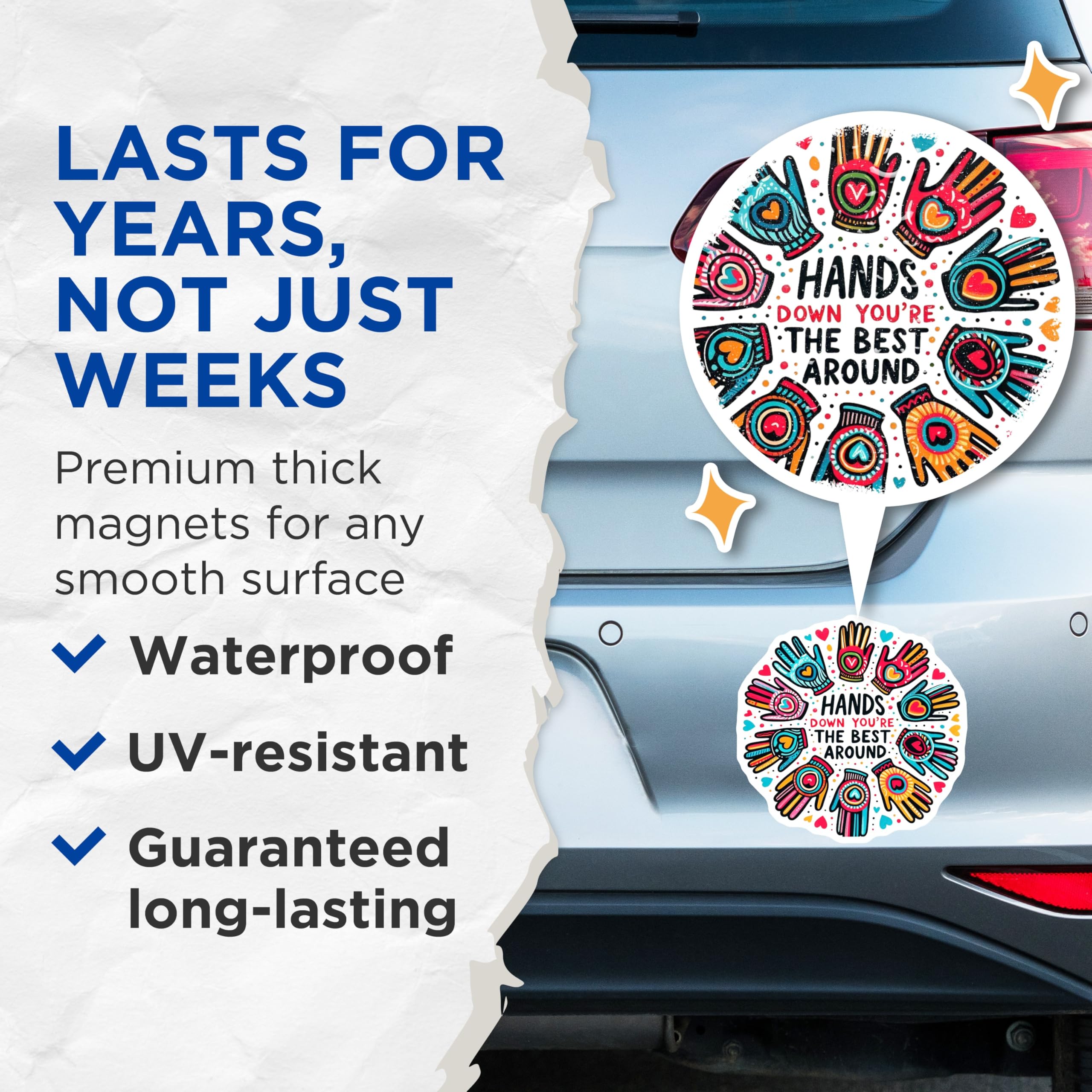(2 Pack) Best Around Magnets - Appreciation Decor - Hands Down Magnet Set - 5" On Longest Side - Premium Magnet - for Cars, Refrigerators, Toolboxes, Lockers - Made in USA - MAG15179