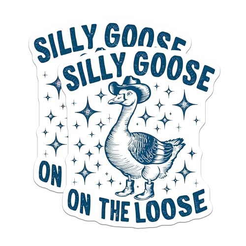 (2 Pack) Silly Goose On The Loose Stickers - Funny Animal Stickers - Quirky Cartoon Stickers - Whimsical Art Stickers - 5" On Longest Side - Sticks to Smooth Flat Surfaces - Made in USA - BMCS5859