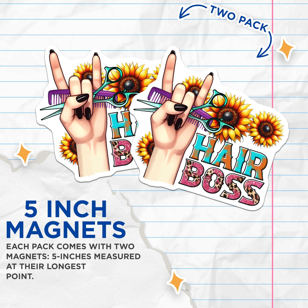 (2 Pack) Hair Boss Magnets - Hairstylist Decor - Salon Accessories - Hairdresser Gift - 5" On Longest Side - for Cars, Fridges, Toolboxes - Made in USA - MAG7581