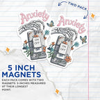 (2 Pack) Anxiety On Off Switch Magnets - Skeleton Hands - Butterfly Illustration - 5" On Longest Side - for Cars, Fridges, Toolboxes - Made in USA - MAG4558