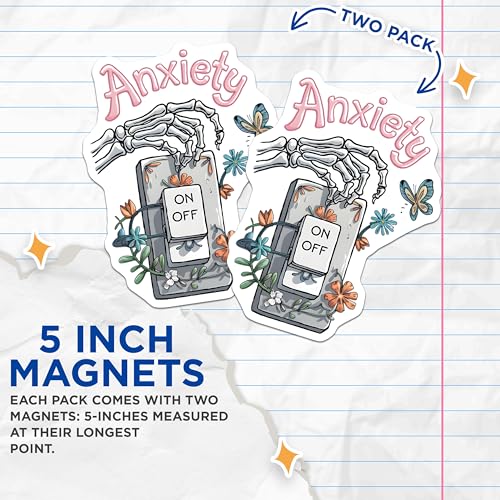 (2 Pack) Anxiety On Off Switch Magnets - Skeleton Hands - Butterfly Illustration - 5" On Longest Side - for Cars, Fridges, Toolboxes - Made in USA - MAG4558
