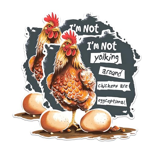 (2 Pack) Funky Chicken Stickers - Farm Animal Humour Stickers - Funny Egg Jokes Stickers - 5" On Longest Side - Sticks to Any Smooth Flat Surface - Made in USA - BMCS2601