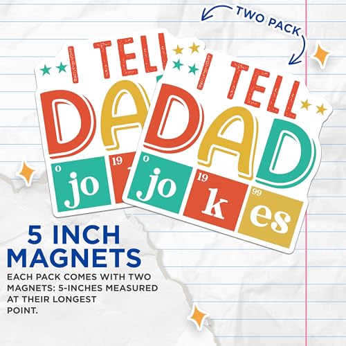 (2 Pack) I Tell Dad Jokes Magnets - Funny Dad Joke Magnets - FatherÃ¢â‚¬â„¢s Day Decor Magnets - 5" On Longest Side - for Cars, Refrigerators, Toolboxes, Lockers - Made in USA BMCS3092