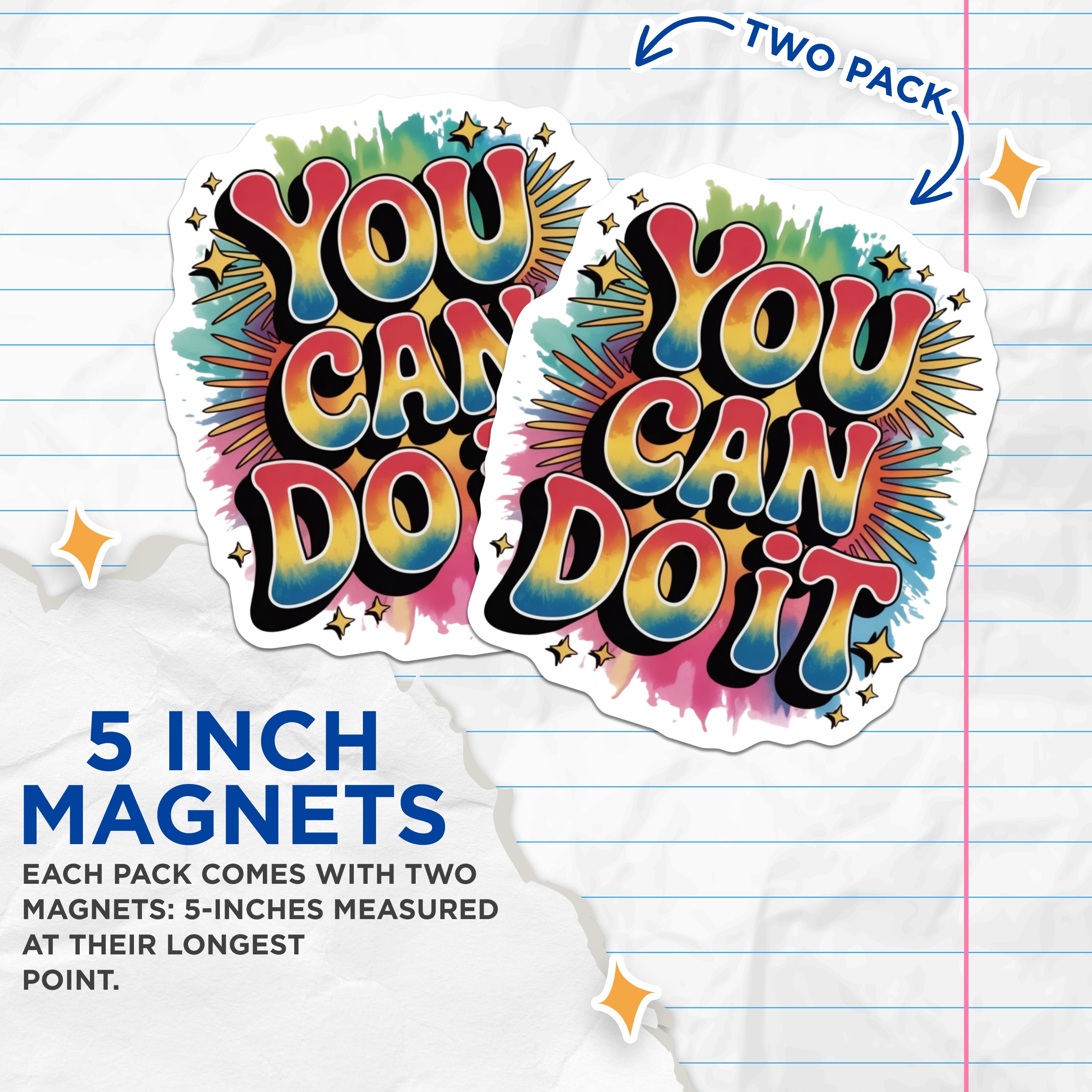 (2 Pack) You Can Do It Magnets - Motivational Locker Decor - Retro Rainbow Office Inspiration - Positive Affirmation Magnet - 5 Inches On Longest Side - Thick Durable Magnet - Made in USA - MAG39863