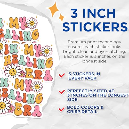 (3 Pack) Healing Era Decals - Retro Stickers - Laptop Decals - 3 Inches On Longest Side - Easy Peel & Apply - Made in USA - 3MCS6432