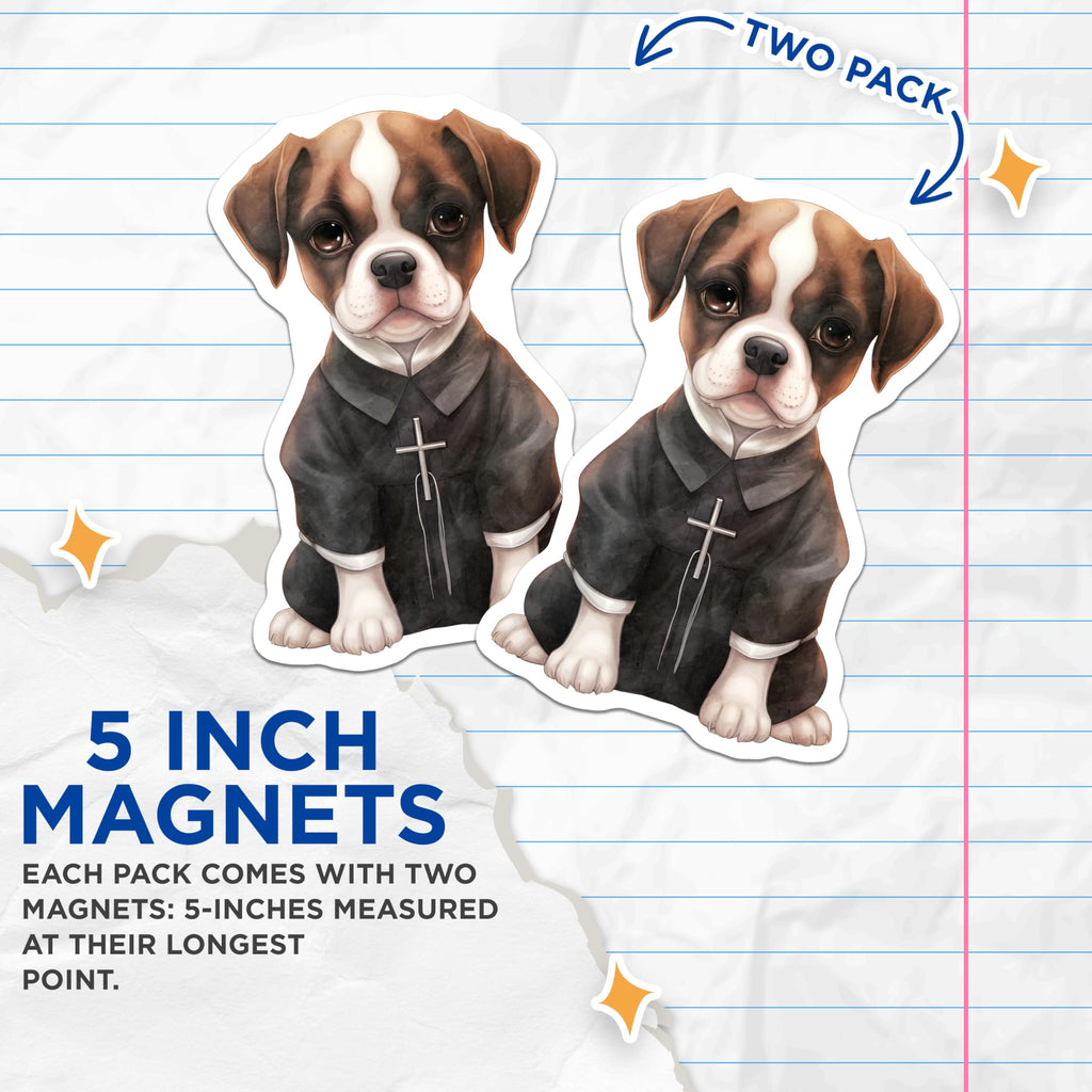 (2 Pack) Priest Dog Magnets - Religious Dog Art - Cute Animal Magnets - 5" On Longest Side - Premium Magnet - for Cars, Refrigerators, Toolboxes, Lockers - Made in USA - MAG16777