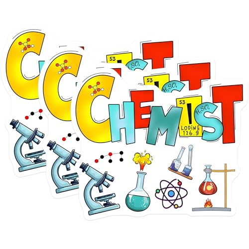 (3 Pack) Chemist Decals - Chemistry Decals - Science Laptop Decal - 3 Inches On Longest Side - Easy Peel & Apply - Made in USA - 3MCS6603