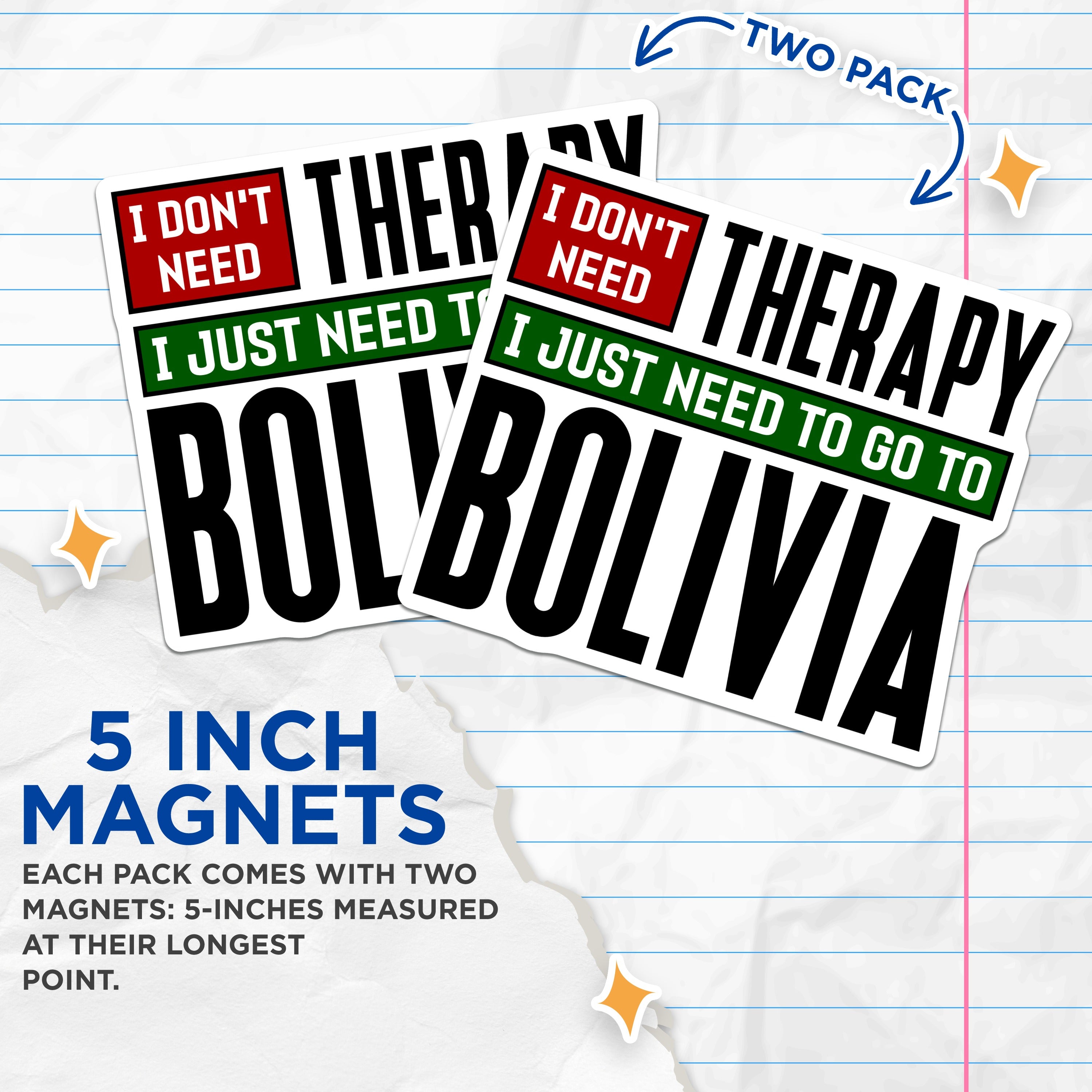 (2 Pack) Bolivia Travel Magnets - Funny Wanderlust Adventure Magnets - Fridge Souvenir Decor - 5 Inches On Longest Side - Thick Durable Magnet - Made in USA - MAG36336