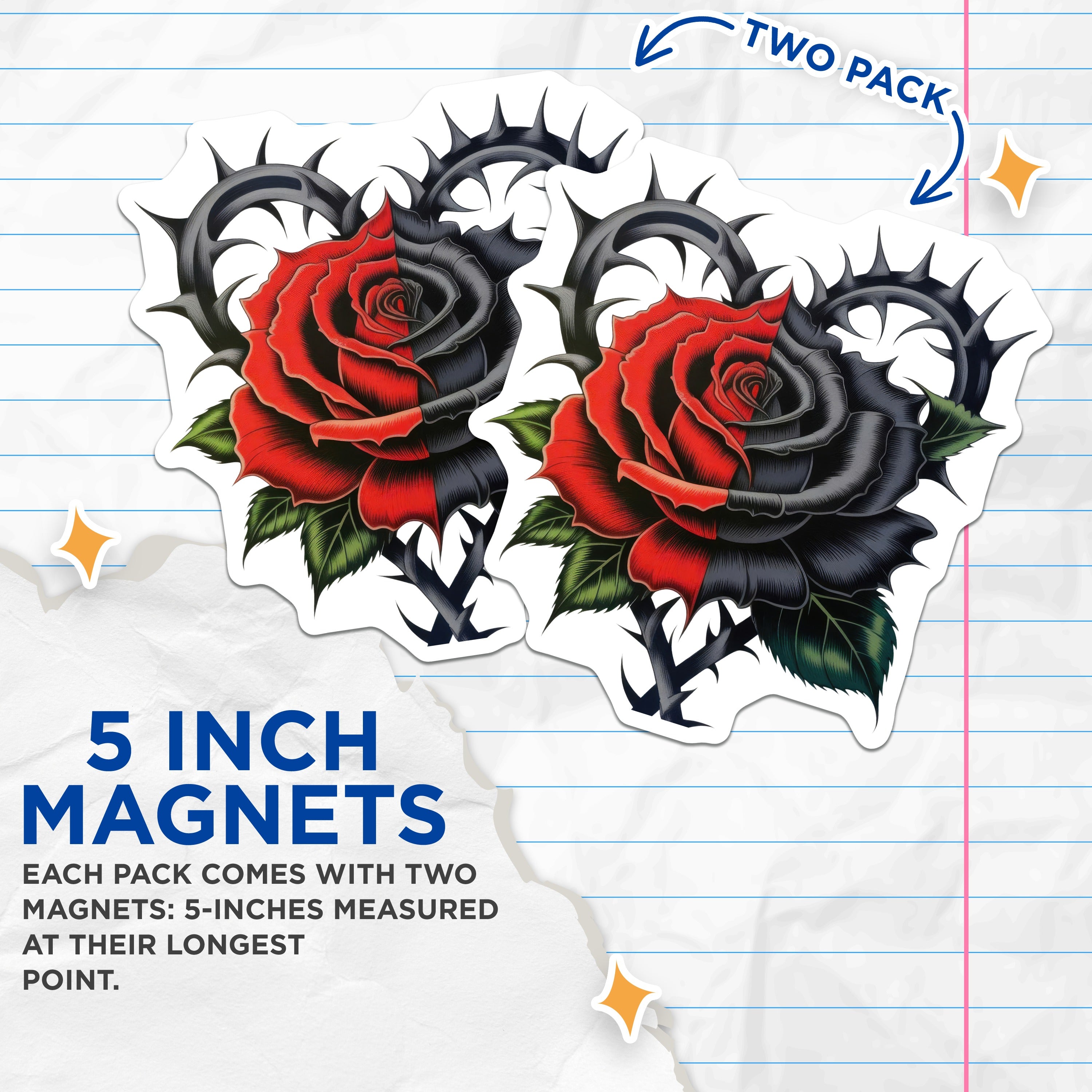 (2 Pack) Gothic Rose Magnets - Black Red Split Rose - Dark Romance Home Decor - Alternative Art Love Thorns - 5 Inches On Longest Side - Thick Durable Magnet - Made in USA - MAG39354