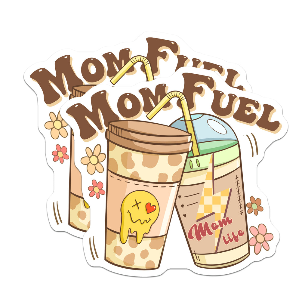(2 Pack) Mom Fuel Coffee Cup Magnets - Mom Life Drink Decor - Cute Retro Fridge Magnet - Funny Kitchen Accent for Her - 5 Inches On Longest Side - Thick Durable Magnet - Made in USA - MAG36250