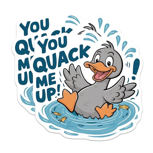 (2 Pack) Funny Duck Stickers - Cute Animal - You Quack Me Up - Humorous Sticker for Water Bottles Laptops Cars - 5" On Longest Side - Sticks to Smooth Flat Surfaces - Made in USA - BMCS9523