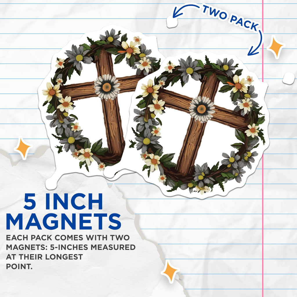 (2 Pack) Christian Cross Magnets - Floral Daisy Refrigerator - Faith Inspired Home Decor - 5 Inches On Longest Side - Thick Durable Magnet - Made in USA - MAG27541