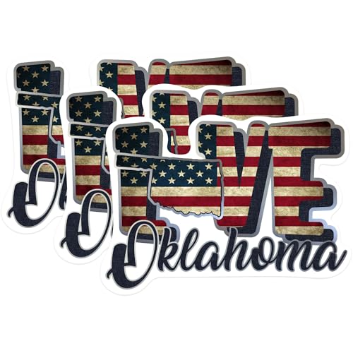 (3 Pack) Oklahoma Decals - American Flag Decal - Love Oklahoma Decals - 3 Inches On Longest Side - Easy Peel & Apply - Made in USA - 3MCS0327