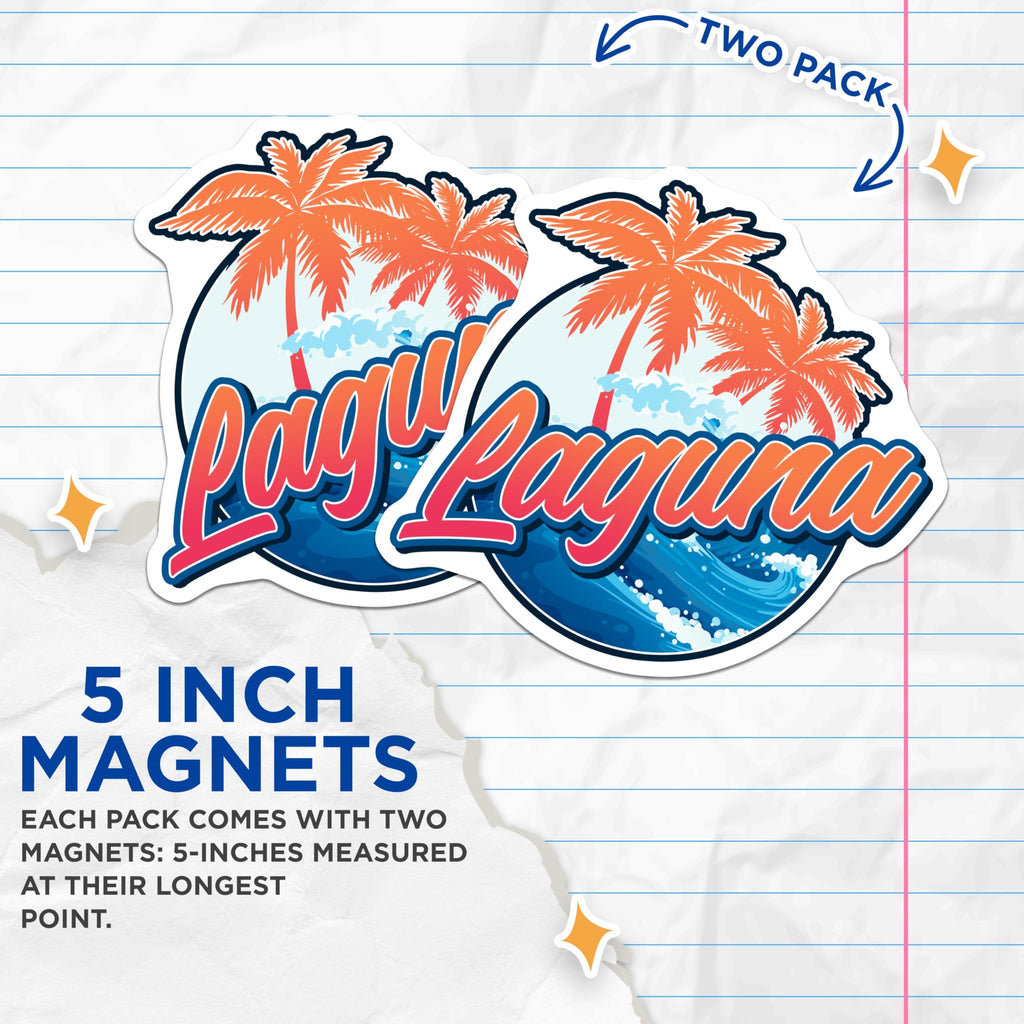 (2 Pack) Laguna Beach Magnets - California Travel - Tropical Palm Tree Home Decor - 5" On Longest Side - Premium Magnet - for Cars, Refrigerators, Toolboxes, Lockers - Made in USA - MAG17535