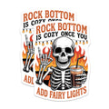 (2 Pack) Rock Bottom Cozy Skeleton Magnets - Fairy Lights Humorous Skull Decor - Funny Quote Refrigerator Appliance Art - 5 Inches On Longest Side - Thick Durable Magnet - Made in USA - MAG21769