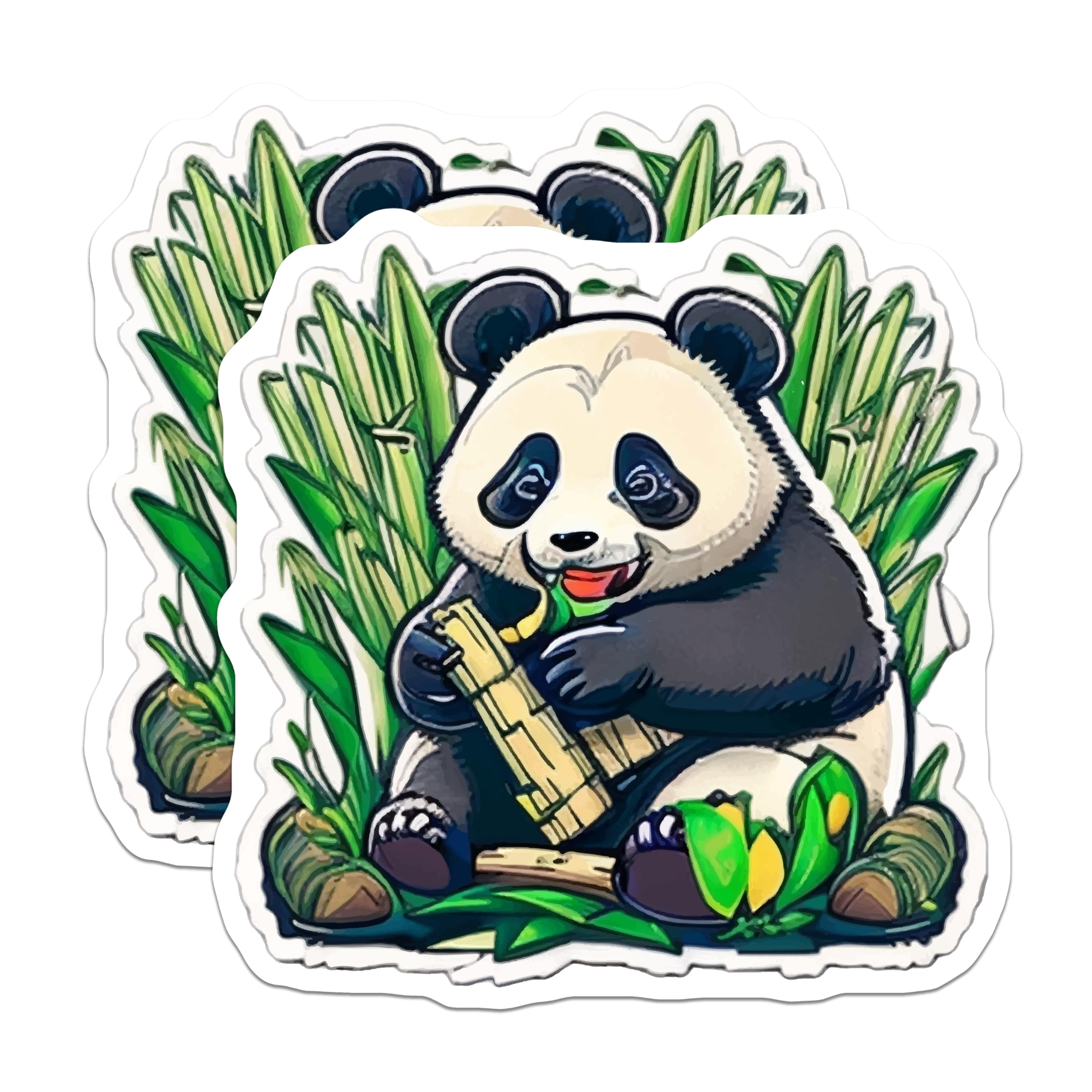 (2 Pack) Happy Panda Magnets - Cute Bamboo Eating Animal Art - Refrigerator Decor - Wildlife Nature Lover Display - 5 Inches On Longest Side - Thick Durable Magnet - Made in USA - MAG22832