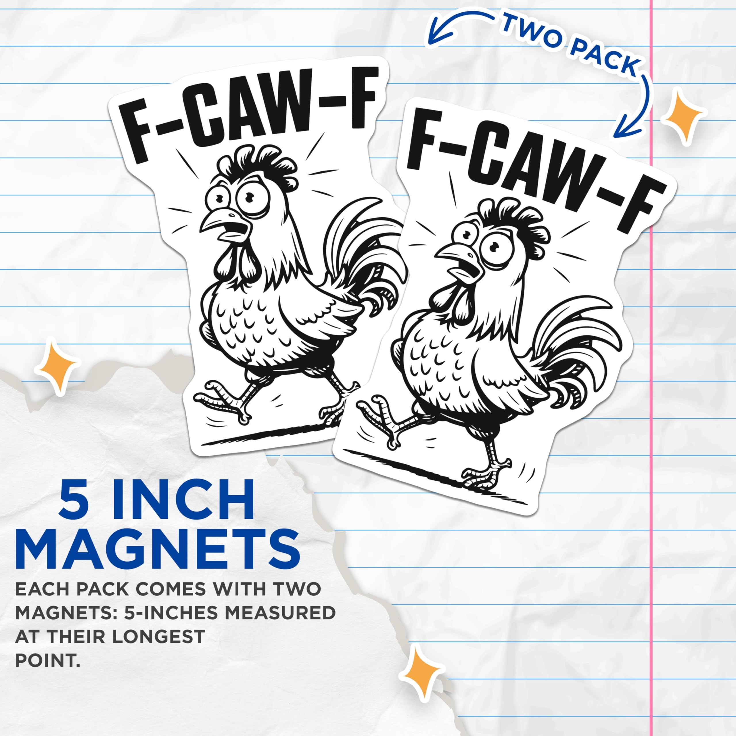 (2 Pack) F-CAW-F Chicken Magnets - Funny Chicken Meme - Quirky Fridge Magnets - 5" On Longest Side - Premium Magnet - for Cars, Refrigerators, Toolboxes, Lockers - Made in USA - MAG14582