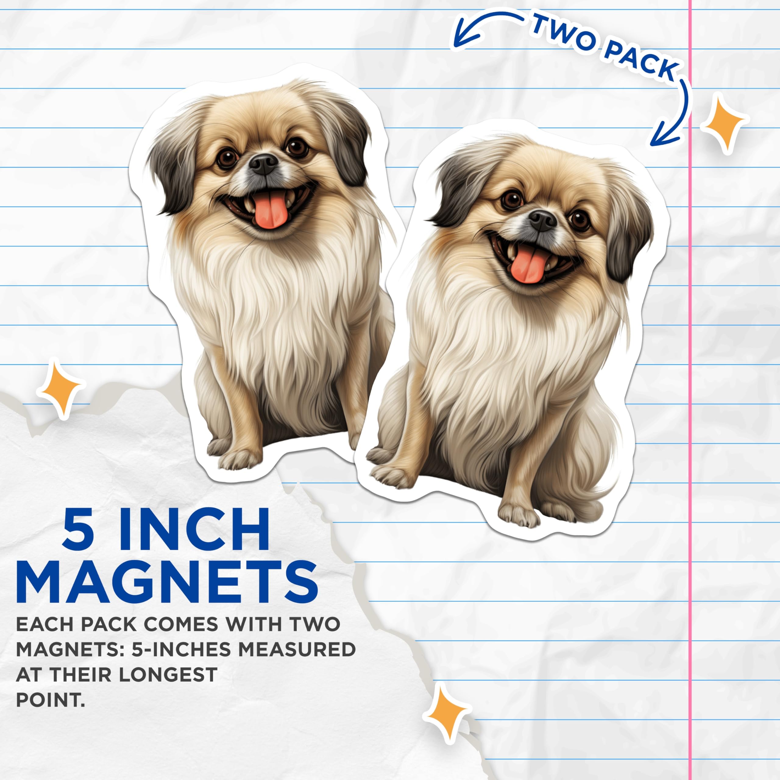 (2 Pack) Pekingese Dog Magnets - Happy Fluffy Puppy Pet Art - Shih Tzu Lover Fridge Decor - Animal Owner Accessory - 5 Inches On Longest Side - Thick Durable Magnet - Made in USA - MAG26156