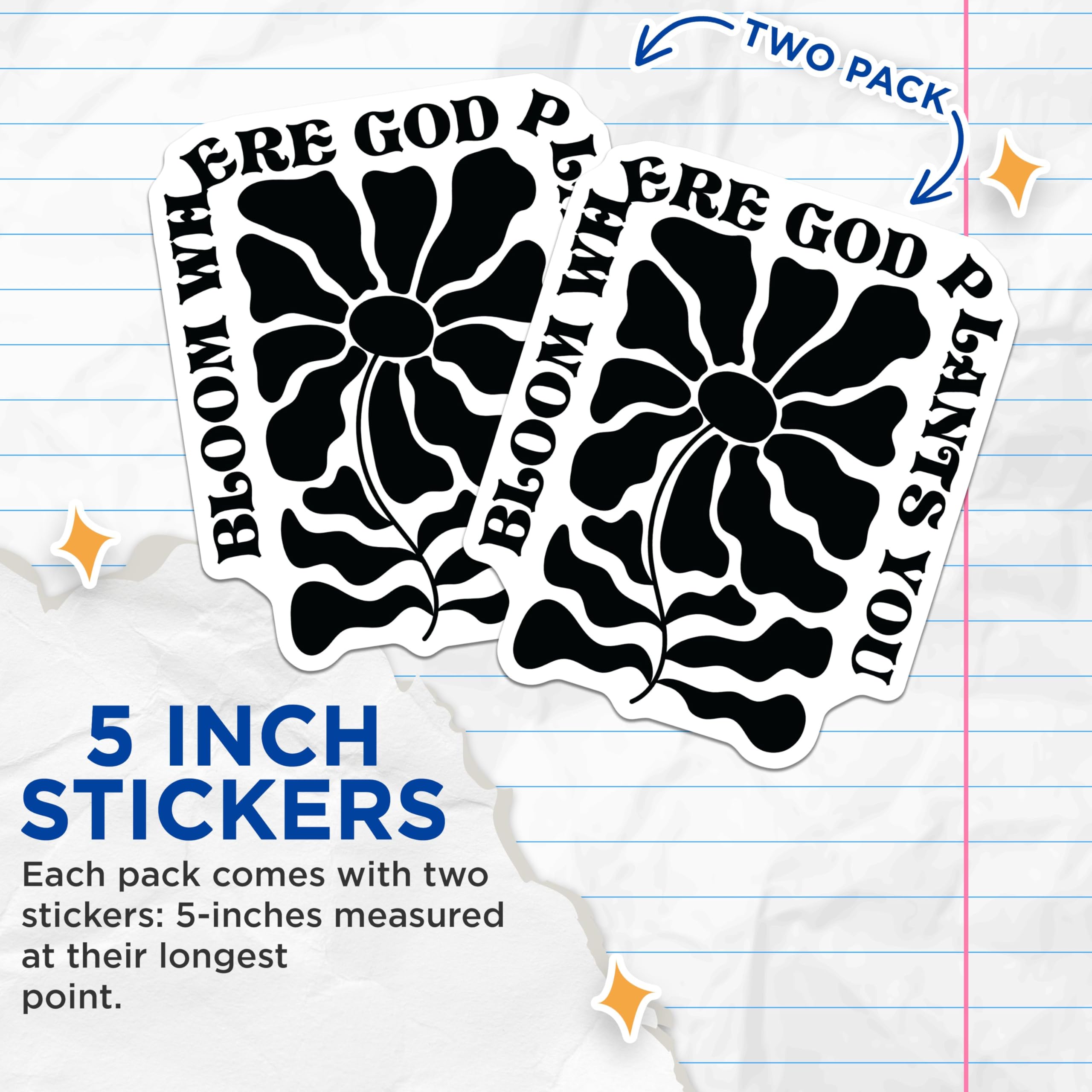 (2 Pack) Bloom Where God Plants You Stickers - Inspirational Flower Stickers - Motivational Quote Stickers - 5" On Longest Side - Sticks to Any Smooth Flat Surface - Made in USA - BMCS3098