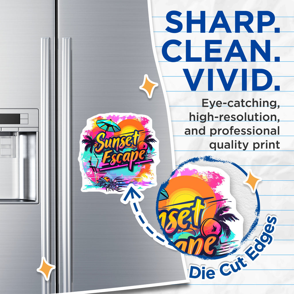 (2 Pack) Sunset Escape Magnets - Retro Summer Decor - Tropical Beach Vacation Art - 5 Inches On Longest Side - Thick Durable Magnet - Made in USA - MAG39913