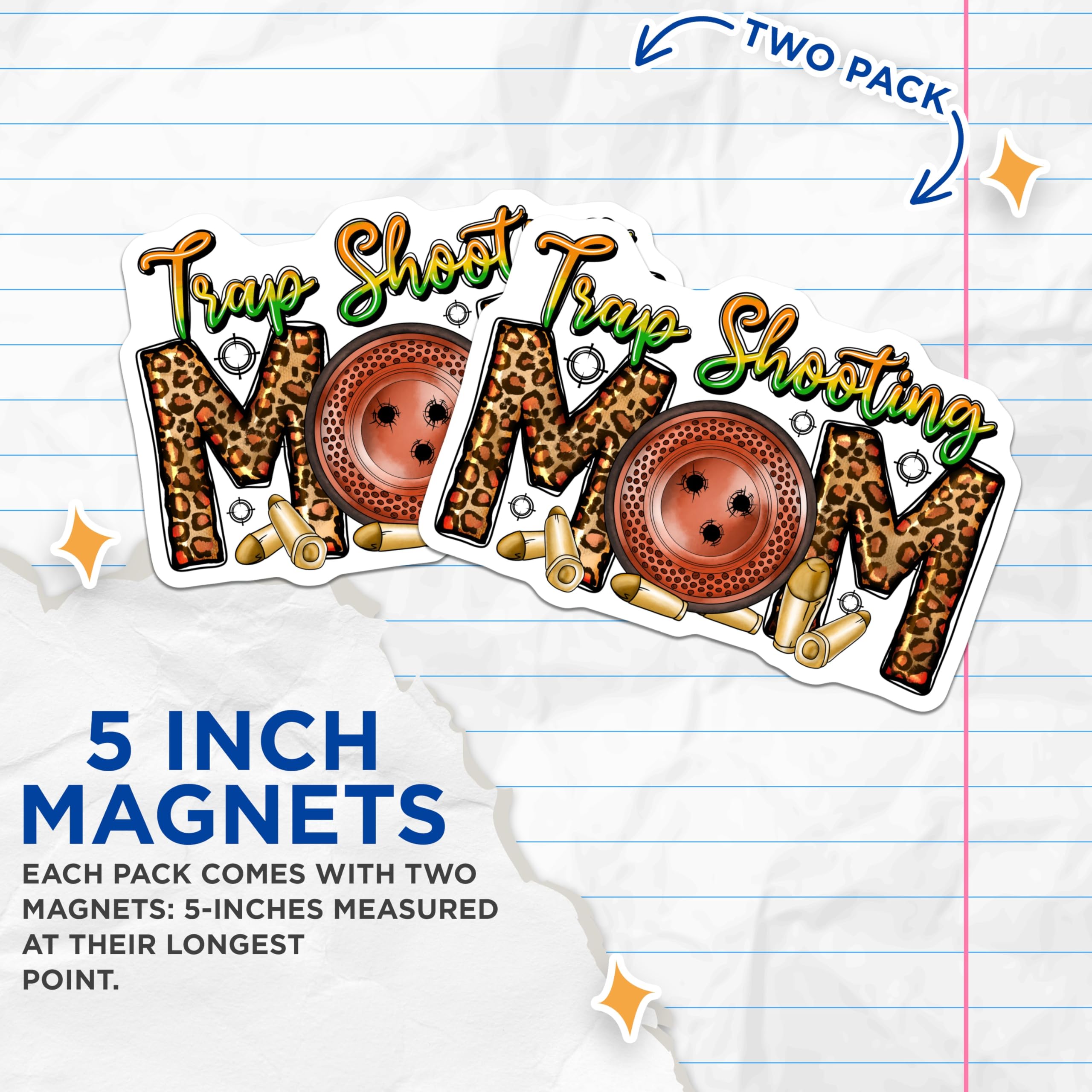 (2 Pack) Trap Shooting Mom Magnets - Leopard Print Clay Target Shooter Accessory - Shooting Sports Mama Home Decor - 5 Inches On Longest Side - Thick Durable Magnet - Made in USA - MAG27805
