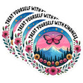 (3 Pack) Treat Yourself with Kindness Decals - Butterfly Mountain Art - Positive Message Decal - 3 Inches On Longest Side - Easy Peel & Apply - Made in USA - 3MCS2001