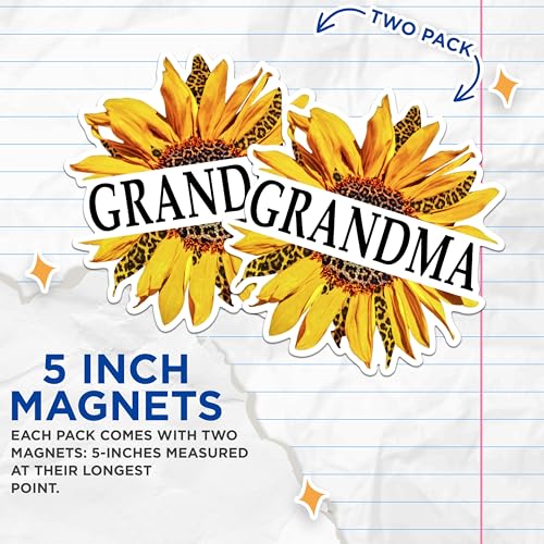 (2 Pack) Grandma Sunflower Magnets - Floral Sunflower Grandma Magnets - Decorative Grandma Fridge Magnets- 5" On Longest Side - for Fridges, Toolboxes, Cars - Made in USA - MAG2949