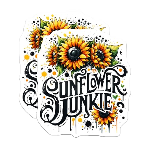 (2 Pack) Sunflower Junkie Magnets - Sunflower Art - Funny Kitchen Decor - 5" On Longest Side - for Cars, Fridges, Toolboxes - Made in USA - MAG7