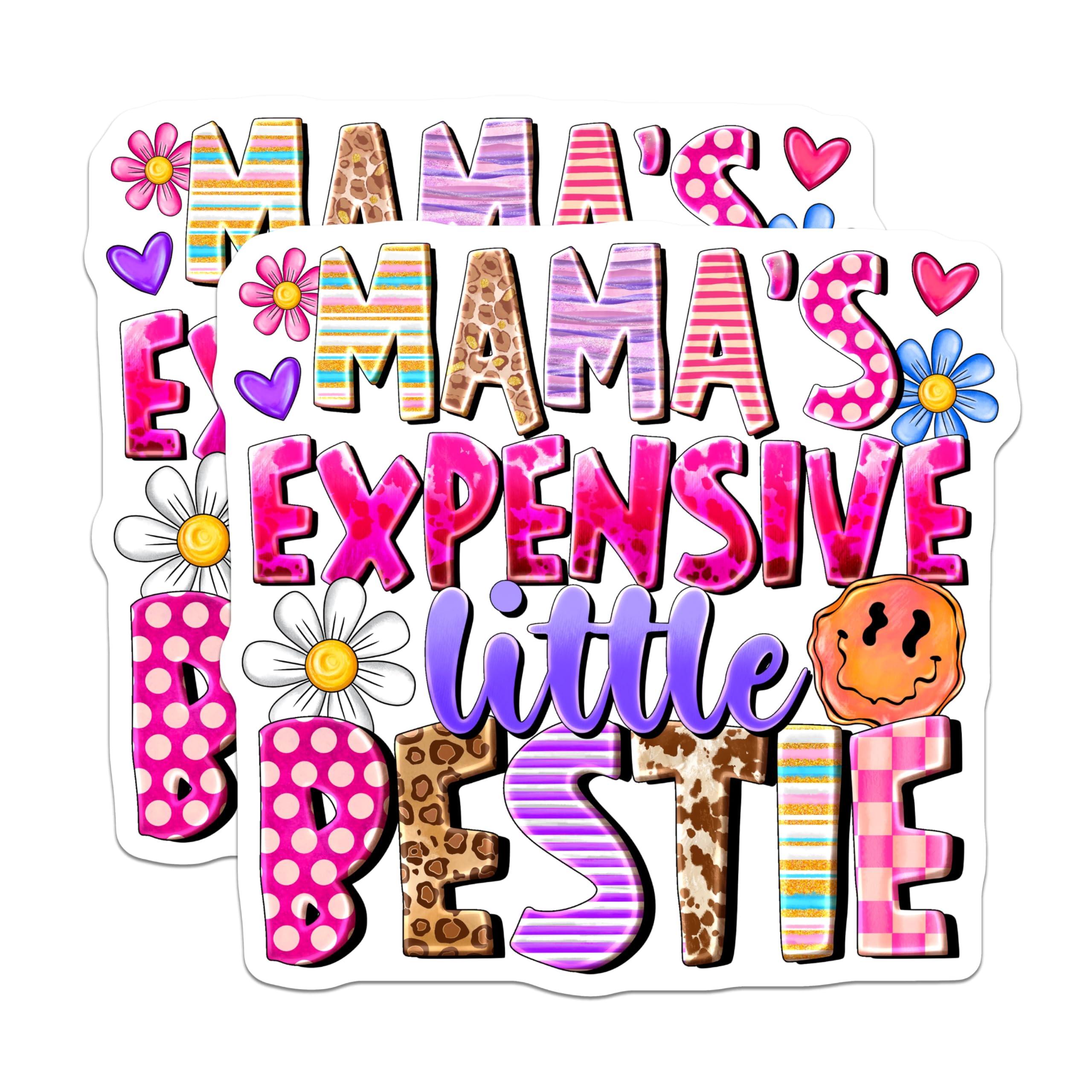 (2 Pack) Mamas Expensive Little Bestie Magnets - Trendy Mom Daughter Decor - Sassy Quote Refrigerator Decal - 5 Inches On Longest Side - Thick Durable Magnet - Made in USA - MAG23737