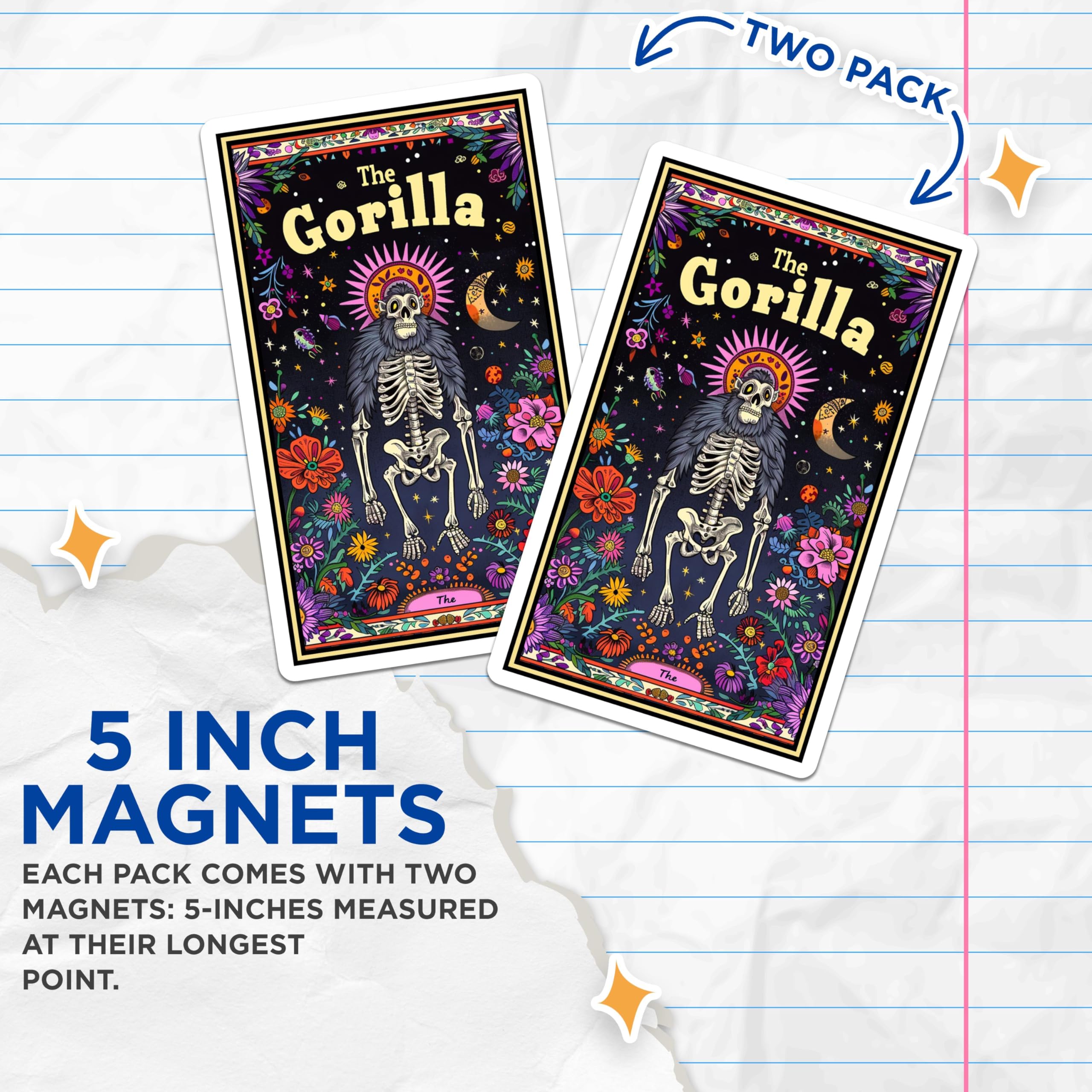 (2 Pack) The Gorilla Magnets - Skeleton Design - Colorful Floral Art - 5" On Longest Side - for Cars, Fridges, Toolboxes - Made in USA - MAG3648