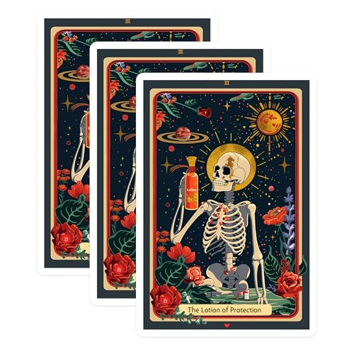 (3 Pack) Tarot Card Decals - Skeleton Lotion Protection - Laptop Stickers - 3 Inches On Longest Side - Easy Peel & Apply - Made in USA - 3MCS0010