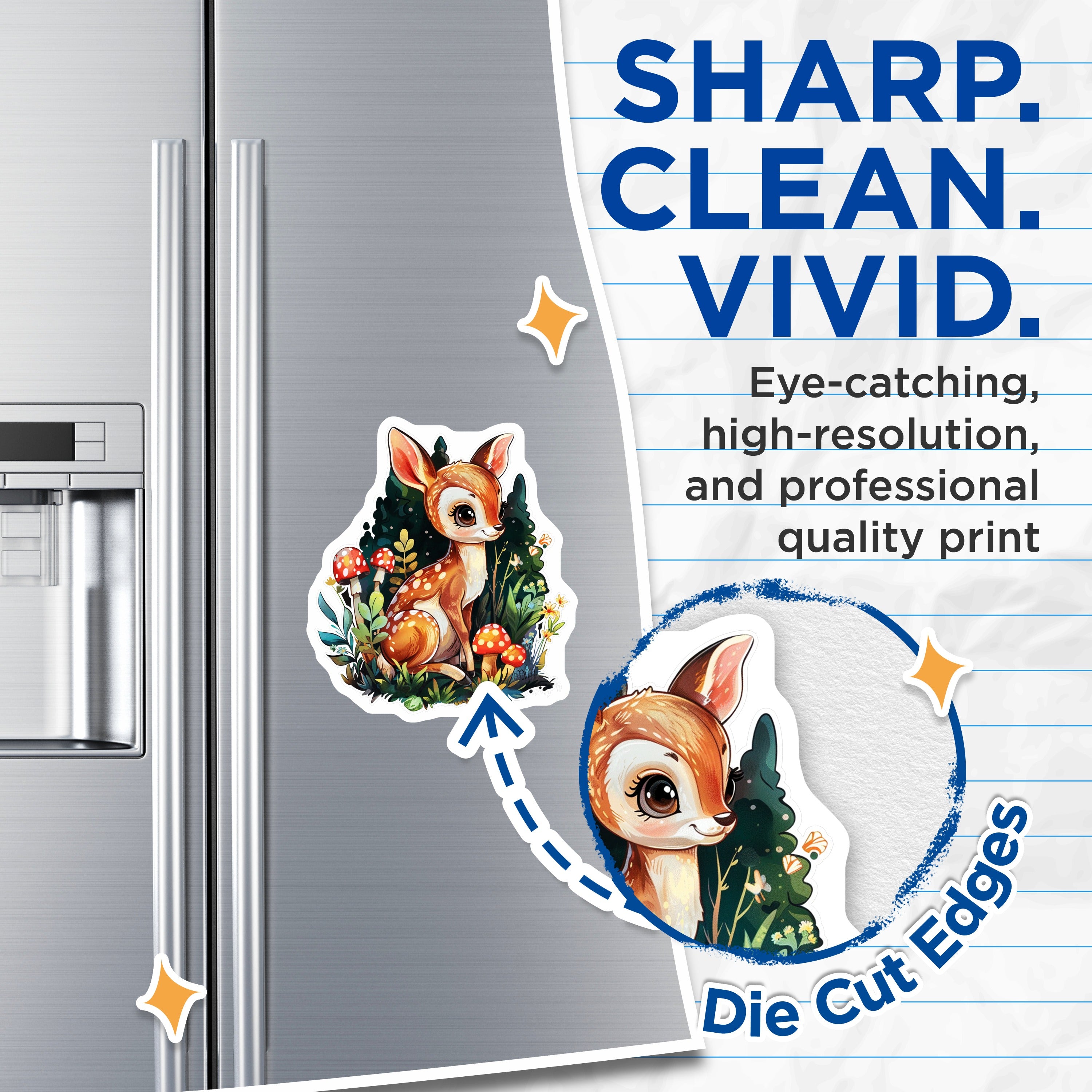 (2 Pack) Cute Deer Fawn Magnets - Whimsical Woodland Creature Decor - Enchanted Forest Aesthetic Refrigerator Art - 5 Inches On Longest Side - Thick Durable Magnet - Made in USA - MAG37739