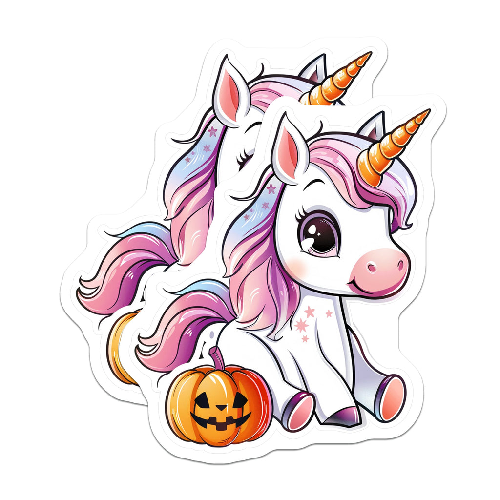 (2 Pack) Halloween Unicorn Magnets - Cute Jack O Lantern - Autumn Fall Decor - Magical Fantasy Creature Fridge Locker - 5 Inches On Longest Side - Thick Durable Magnet - Made in USA - MAG36122