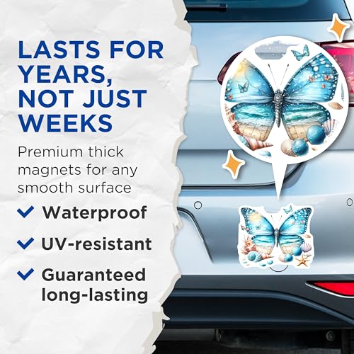(2 Pack) Butterfly Ocean Magnets - Beach Theme - Coastal Decor - Sea Life - Nautical Magnets - 5" On Longest Side - for Cars, Fridges, Toolboxes - Made in USA - MAG7171