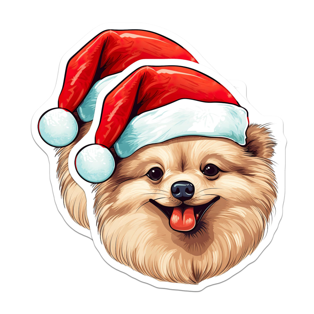 (2 Pack) Christmas Pomeranian Magnets - Santa Hat Dog Decor - Festive Pet Home Accessories - 5 Inches On Longest Side - Thick Durable Magnet - Made in USA - MAG29411