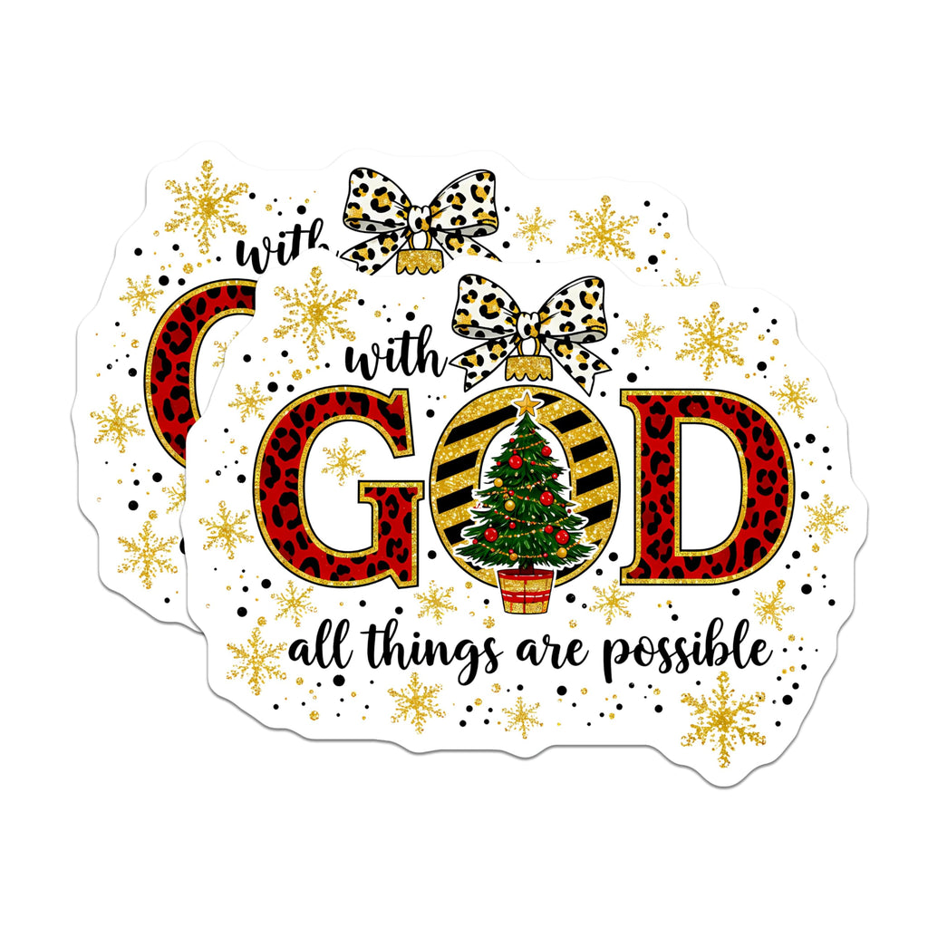 (2 Pack) with God All Things are Possible Magnets - Christian Scripture Decor - Leopard Christmas Holiday - 5 Inches On Longest Side - Thick Durable Magnet - Made in USA - MAG26201