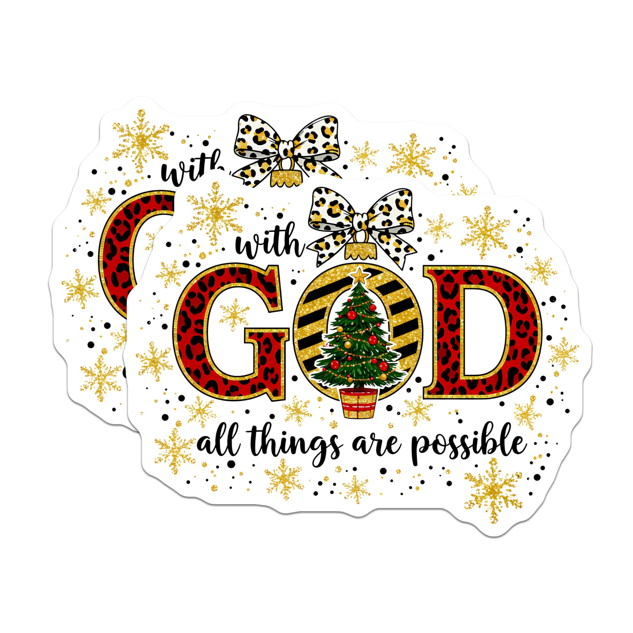 (2 Pack) with God All Things are Possible Magnets - Christian Scripture Decor - Leopard Christmas Holiday - 5 Inches On Longest Side - Thick Durable Magnet - Made in USA - MAG26201