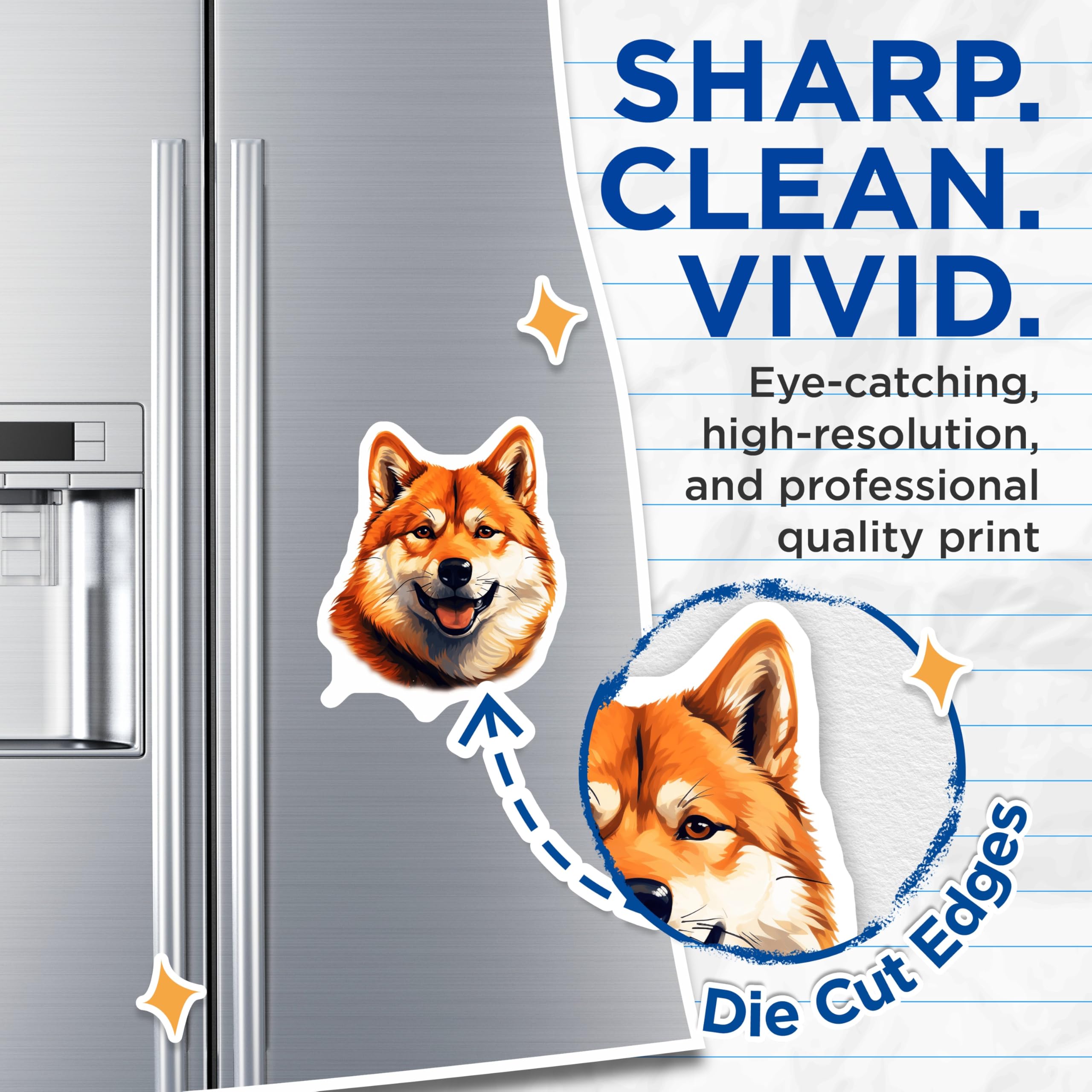(2 Pack) Shiba Inu Magnets - Happy Dog Face Art - Cute Pet Refrigerator Decor - Canine Lover Locker Accessory - 5 Inches On Longest Side - Thick Durable Magnet - Made in USA - MAG23614