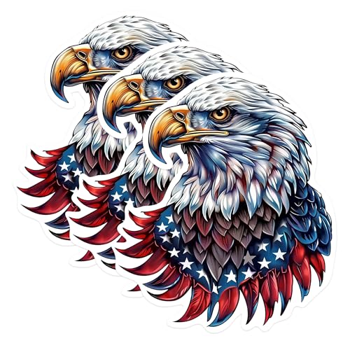(3 Pack) American Eagle Decals - Patriotic Stickers - Laptop Decal - 3 Inches On Longest Side - Easy Peel & Apply - Made in USA - 3MCS0871